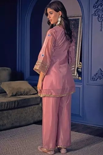 Embroidery Crepe Fabric Flared Kurta Pant Set