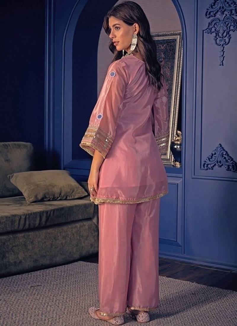 Embroidery Crepe Fabric Flared Kurta Pant Set