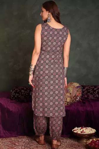 Floral Printed V-Neck Pure Cotton Straight Kurta With Salwar