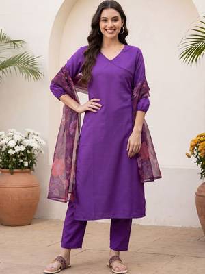 Women Floral Angrakha Kurta with Trousers & With Dupatta 1
