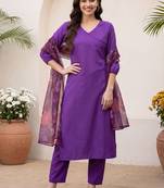 Women Floral Angrakha Kurta with Trousers & With Dupatta