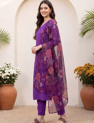 Women Floral Angrakha Kurta with Trousers & With Dupatta 3