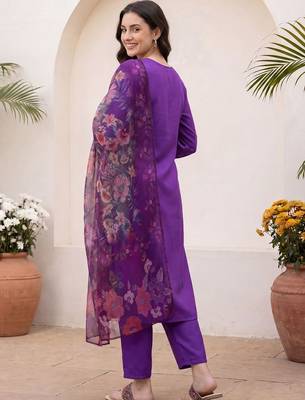 Women Floral Angrakha Kurta with Trousers & With Dupatta 5