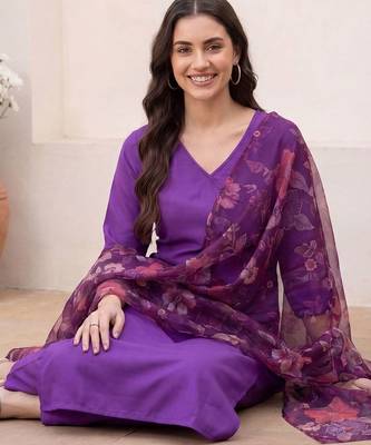 Women Floral Angrakha Kurta with Trousers & With Dupatta 6