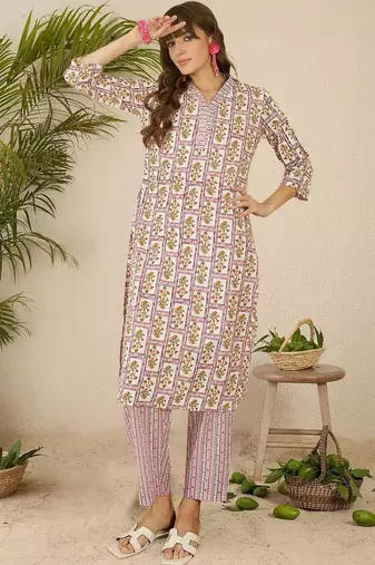 Women Floral Printed Regular Pure Cotton Kurta with Trousers