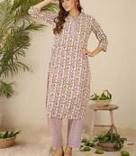 Women Floral Printed Regular Pure Cotton Kurta with Trousers