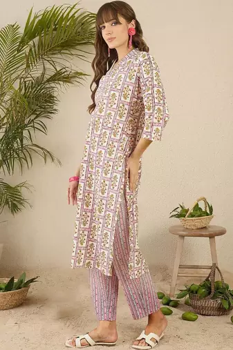 Women Floral Printed Regular Pure Cotton Kurta with Trousers