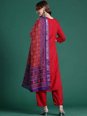 Women Ethnic Motifs Regular Kurta with Trousers & With Dupatta 3