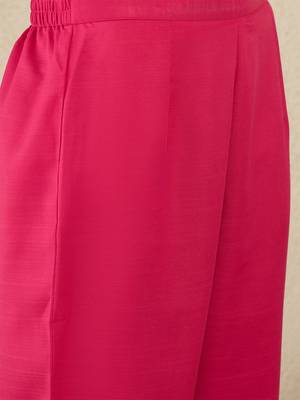 Pink Solid A-Line Kurta Trousers Set 4