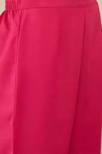 Pink Solid A-Line Kurta Trousers Set