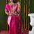 Rani pink woven banarasi silk blend saree with blouse