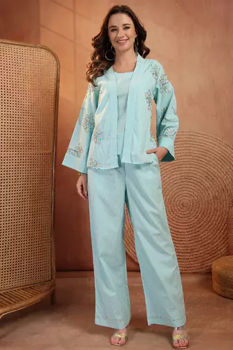 Women cotton embroidered tunic with palazzos