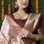 Maroon woven banarasi silk blend saree with blouse