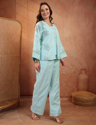 Women cotton embroidered tunic with palazzos 2