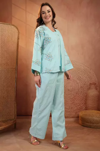 Women cotton embroidered tunic with palazzos