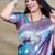 Teal blue woven banarasi silk blend saree with blouse