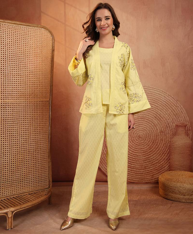Women cotton embroidered tunic with palazzos