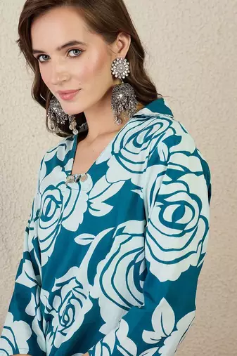 Women Floral Printed Cotton Kurta with Trousers