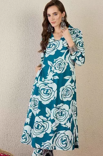 Women Floral Printed Cotton Kurta with Trousers