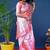 Baby pink woven banarasi silk blend saree with blouse