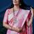 Baby pink woven banarasi silk blend saree with blouse