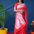 Red woven banarasi silk blend saree with blouse