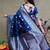 Navy blue woven banarasi silk blend saree with blouse