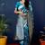 Teal blue woven banarasi silk blend saree with blouse