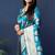 Teal blue woven banarasi silk blend saree with blouse