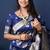 Navy blue woven banarasi silk blend saree with blouse