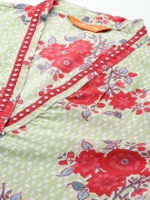 Floral Printed Mirror Work Pure Cotton Kurta with Trousers 2