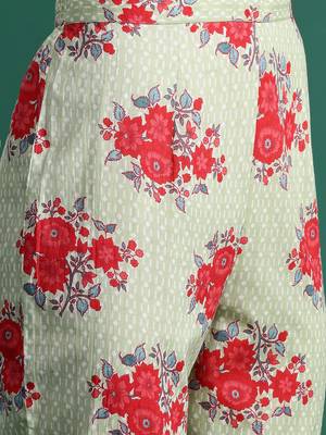 Floral Printed Mirror Work Pure Cotton Kurta with Trousers 3
