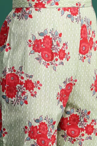 Floral Printed Mirror Work Pure Cotton Kurta with Trousers
