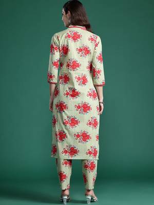 Floral Printed Mirror Work Pure Cotton Kurta with Trousers 6