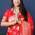Red woven banarasi silk blend saree with blouse