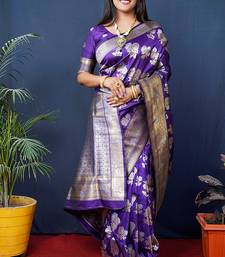 Violet woven banarasi silk blend saree with blouse