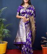 Violet woven banarasi silk blend saree with blouse