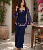 Thread Fendy Satin Fabric Straight Kurta Palazzo Set