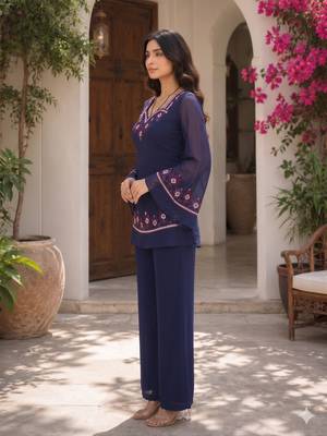 Thread Fendy Satin Fabric Straight Kurta Palazzo Set 3