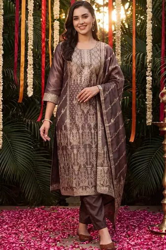 Women Ethnic Motifs Regular Kurta with Trousers & With Dupatta