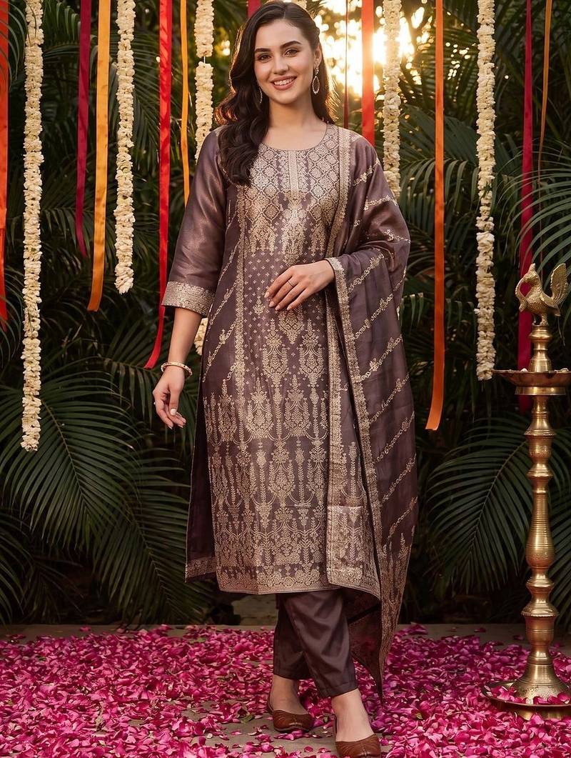 Women Ethnic Motifs Regular Kurta with Trousers & With Dupatta