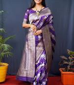 Violet woven banarasi silk blend saree with blouse