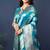Teal blue woven banarasi silk blend saree with blouse