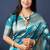 Teal blue woven banarasi silk blend saree with blouse