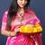 Rani pink woven banarasi silk blend saree with blouse