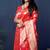 Red woven banarasi silk blend saree with blouse