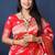 Red woven banarasi silk blend saree with blouse