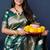 Dark green woven banarasi silk blend saree with blouse
