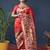 Red zari woven paithani silk blend saree with blouse
