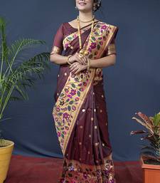 Maroon zari woven paithani silk blend saree with blouse